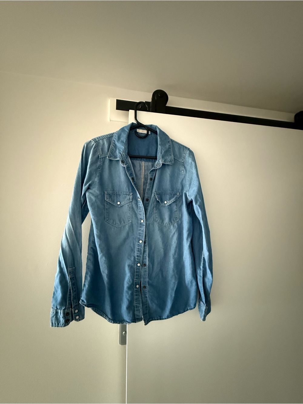 hinge Light Blue Denim Button-Up Shirt